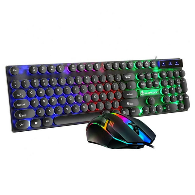 Gaming Keyboard and Mouse Combo RGB Teclado Mecanico 108 Keys Blue Switches Wired USB Keyboards with Waterproof USB2.0 cable, Programmable Gaming Mouse for PC Gamer Computer Desktop (Black)