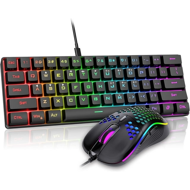 Gaming Keyboard and Mouse Combo, Rainbow LED Backlit Multimedia PC Gaming Keyboard, Office Keyboard Colorful Breathing Backlit Gaming Mouse for Working or Primer Gaming, Office Device,Black