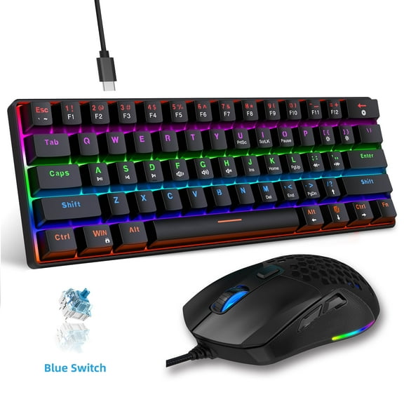 Gaming Keyboard & Mouse Combo,Wired Mechanical Gaming Keyboard Mouse Sets for Windows PC Gamers Desktop Computer Laptop,61 Keys RGB Backlit