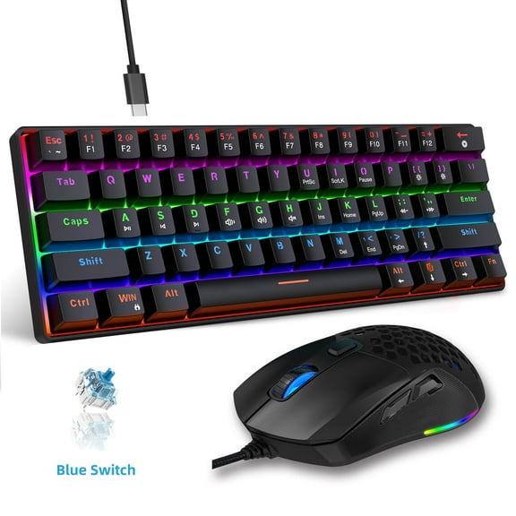 Gaming Keyboard & Mouse Combo,Wired Mechanical Gaming Keyboard Mouse Sets for Windows PC Gamers Desktop Computer Laptop,61 Keys RGB Backlit