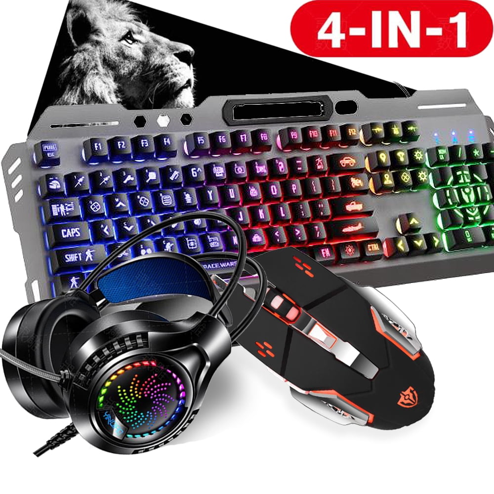 Gaming Keyboard Mouse and Headset with mic Combo USB Wired RGB Backlit  Gamer Bundle Compatible with PC Windows 7/8/10/11 Xbox one PS4 PS5(Black)