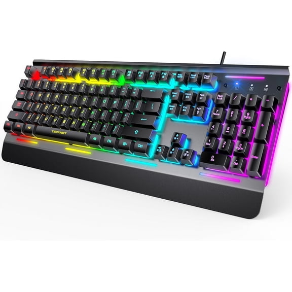 Gaming Keyboard, USB Wired Computer 15-Zone RGB Illumination, IP32 Water Resistance, 25 Anti-ghosting Keys, All-Metal Panel (Whisper Quiet Switch)