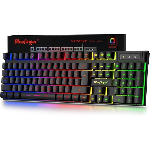 Gaming Keyboard USB Wired Full Size Keyboards, Rainbow Backlit Light Up Keyboard with Multimedia Keys, Quiet Typing for Windows PC Laptop