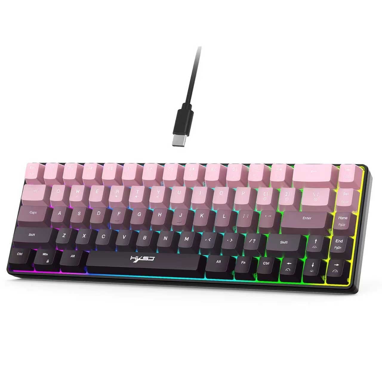 Gaming Keyboard Wired,60% 68 Keys Mini Keyboard Multimedia & Anti-ghosting Keys for Windows Computer Laptop PC Mac Gamer,Pink and Black