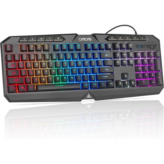 Gaming Keyboard Wired with Colorful LED Silent PC Keyboard Backlit Number Pad Full Size Dedicated Media Keys 19 Anti-ghosting Keys for Computer PS5 Xbox Gamer Mechanical Feel Switch