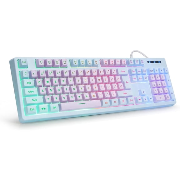 Gaming Keyboard Wired with Rainbow Backlit, Floating , Mechanical Feeling, Spill Resistant, for , PS Series, Desktop, Computer, PC, Purple Blue
