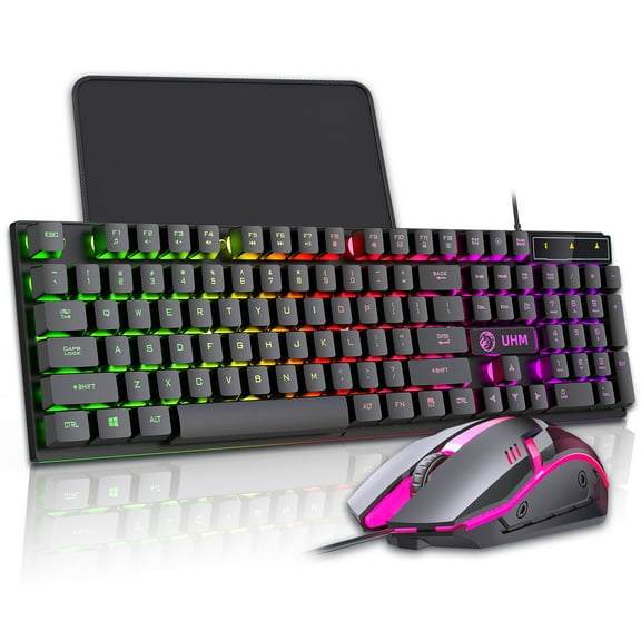 Gaming Keyboard and Mouse Combo,104Keys Full-Sized Ergonomic Computer Keyboard and Mouse Sets Wired for Windows,Mac OS Desktop/Laptop/PC Gamers