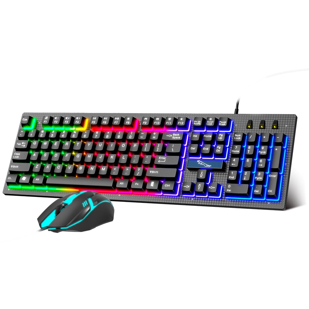 Rainbow Backlit Keyboard Laptop Gaming Keyboard and Mouse Combo,LED Rainbow Backlit Keyboard with 104