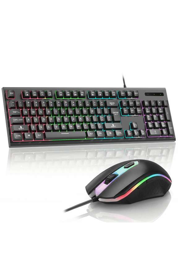 Wired Gaming Keyboard and Mouse, Rechargeable 104 Keys RGB Backlit Keyboard, Compact Gaming Keyboard & Lightweight 3200 DPI Honeycomb Optical Mouse for PC Gamer(Black)