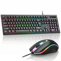 Wired Gaming Keyboard and Mouse, Rechargeable 104 Keys RGB Backlit Keyboard, Compact Gaming Keyboard & Lightweight 3200 DPI Honeycomb Optical Mouse  for PC Gamer(Black)