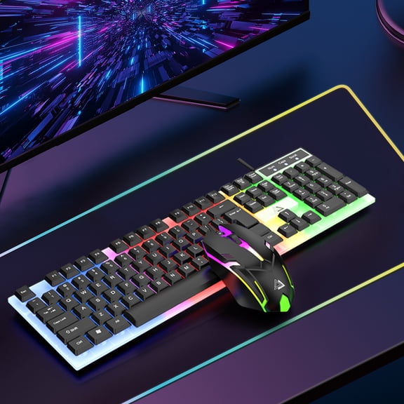 Gaming Keyboard and Mouse Combo with Wired USB, Backlit 104-Key Keyboard and Mouse Set