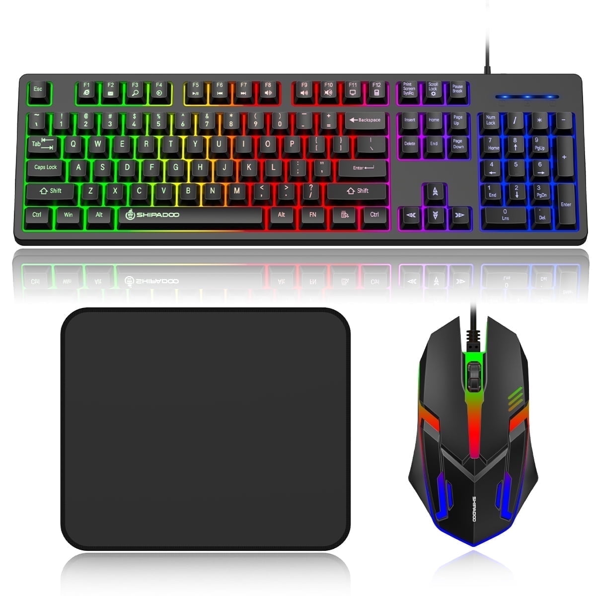 Wired Keyboard and Mouse Combo, Gaming Keyboard RGB Backlit, Ergonomic ...