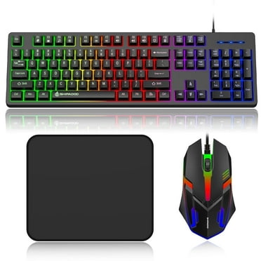 Wired Keyboard and Mouse Combo, Gaming Keyboard RGB Backlit, Ergonomic Keyboard w/Mouse & Mouse Pad, 104 Keys Mechanical Keyboard, Quiet Silent Keyboard for Working or Primer Gaming, Office, Black