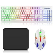 Wired Keyboard and Mouse Combo, Gaming Keyboard RGB Backlit, Ergonomic Keyboard w/Mouse & Mouse Pad, 104 Keys Mechanical Keyboard, Quiet Silent Keyboard for Working or Primer Gaming, Office, White
