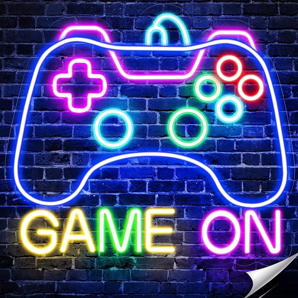 Gaming LED Neon Sign | USB-Powered Dimmable Wall Decor for Teen Bedroom & for Man Cave - "Let's Play" Gamer Gift for Boys, Men & Streamers