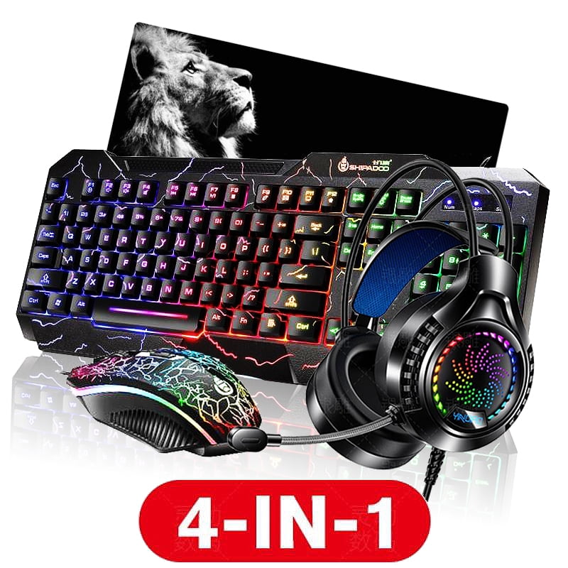Gaming LED Wired Keyboard and Mouse Combo, Rainbow Backlit Mechanical  Feeling Compatible with PC Raspberry Pi Mac Xbox one PS4 PS5 with Mousepad 4  in 1 