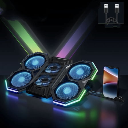 Gaming Laptop Cooler Six Fan Adjustable Wind Speed Height RGB backlight USB Port 17Inch Laptop Cooling Pad Notebook Laptop Stand