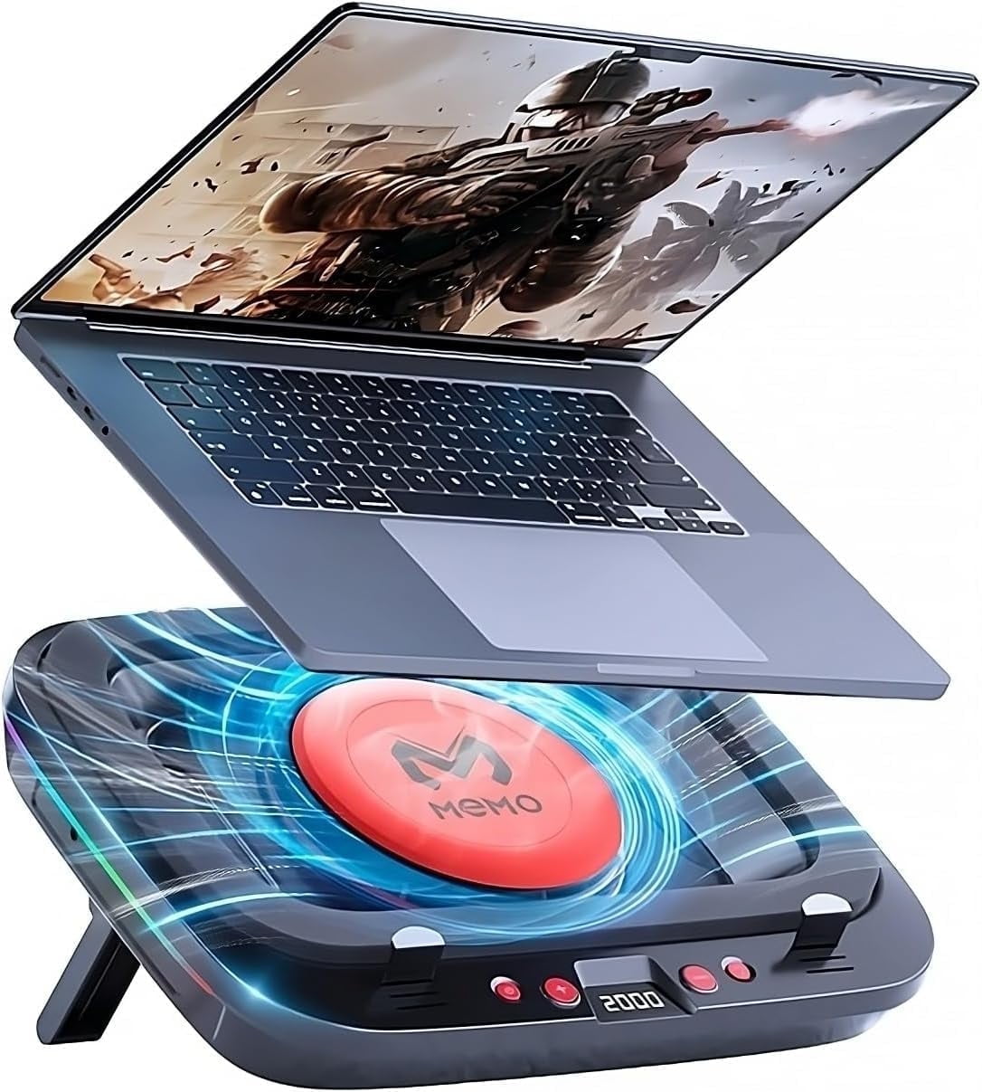 Gaming Laptop Cooler Turbo Fan Stand Computer Compressed Air-Cooling Pad for Notebook 14-18” Advanced Seal Foam Heat Dissipation with RGB Lighting, 7-Level Adjustment, Dust Protection