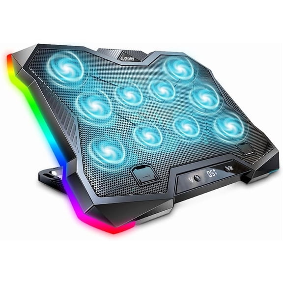 Gaming Laptop Cooling Pad, Laptop Cooler with 10 Powerful Turbo Fans for 12-18 Inch Computer Notebook, 1 USB Port, 8 Height Adjustable Cooling Fan Stand