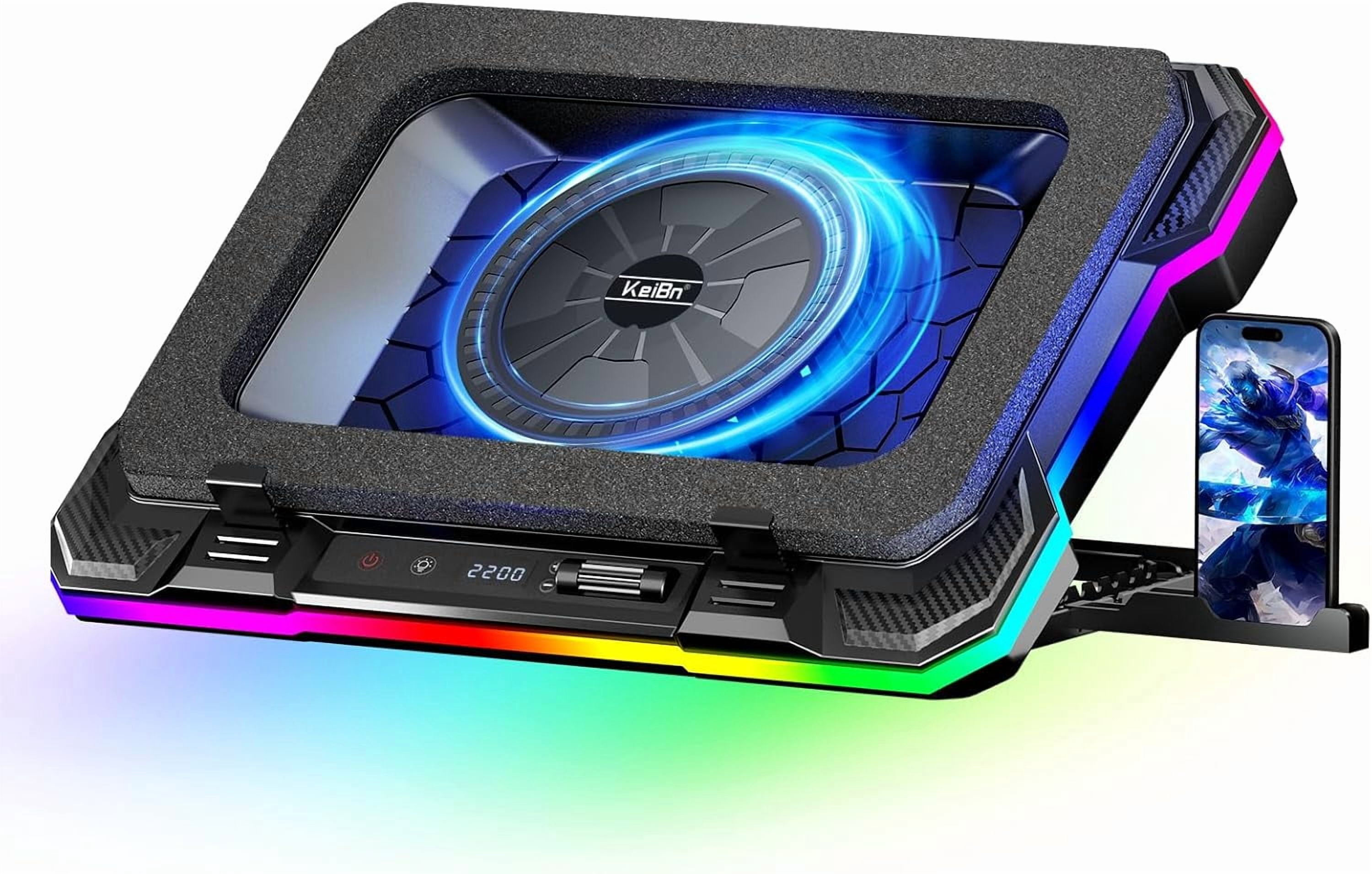 Gaming Laptop Cooling Pad, Stand with 5.5inch External Fan, Rapid 15.6-19.3inch, Infinitely Variable Speed, 8 Height Stands, 4 USB Ports, Blue