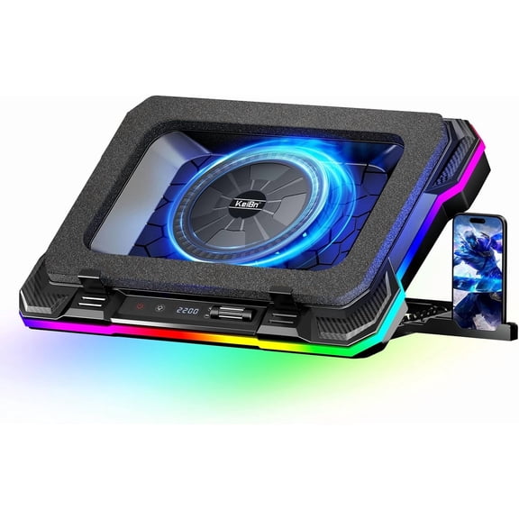Gaming Laptop Cooling Pad, Stand with 5.5inch External Fan, Rapid 15.6-19.3inch, Infinitely Variable Speed, 8 Height Stands, 4 USB Ports, Blue