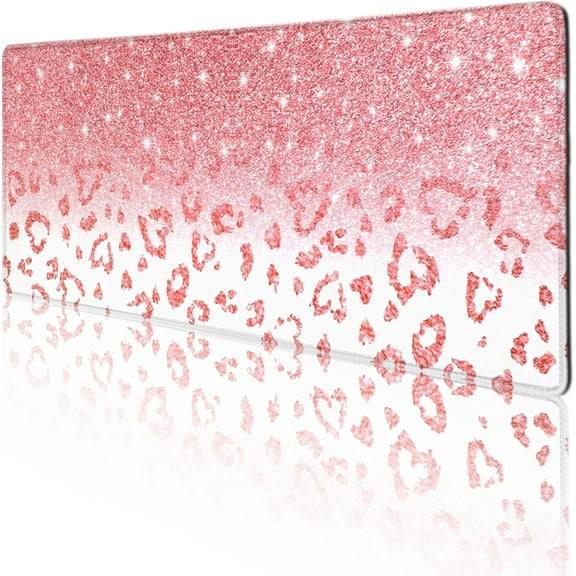 Gaming Laptop Mouse Pad,Large Peach Pink Gold Desk Pads PC Keyboard Waterproof and Non-Slip 31.5 x 11.8inches 3mm Thick XL,XXL Rubber Table Mat,Leopard Print Mouse Pads