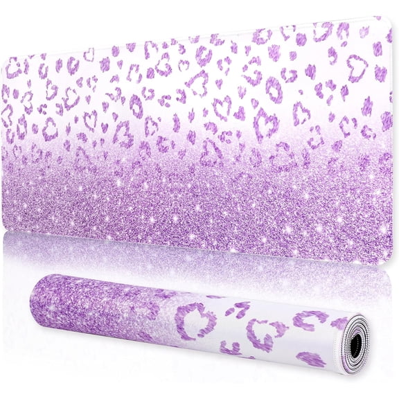 Gaming Laptop Mouse Pad,Large Purple Gold Desk Pads PC Keyboard Waterproof and Non-Slip 31.5 x 11.8 inches 3mm Thick XL,XXL Rubber Table Mat,Leopard Print Mouse Pads