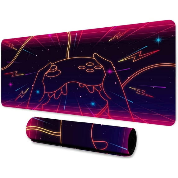 Gaming Large Mouse Pad 31.5x11.8 Inches Cartoon Starry Sky Lightning Symbol Game Controller Graphic Printed Mousepad for Work Game Office Home BDLSMN173