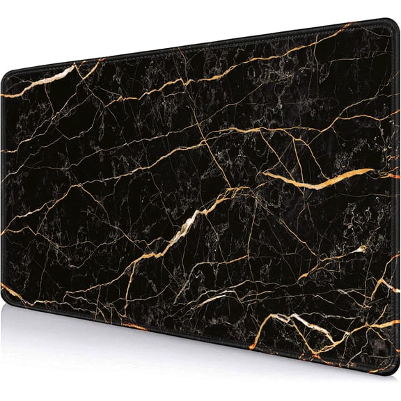 Gaming Large Mouse Pad for Desk 35.4\u201c x 15.7 ", Big Size Modern Art Gold Lines Black Marble Mouse Pads, Long Non-Slip Rubber Base Computer Mousepad for Full Desk Mat