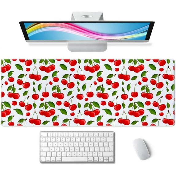 Gaming Large Mouse Pad with Stitched Edges, Cherry Desk Mat, Extended Keyboard Pad, Non-Slip Rubber Base Desk Pad for Keyboard and Mouse, 31.5X11.8 inch