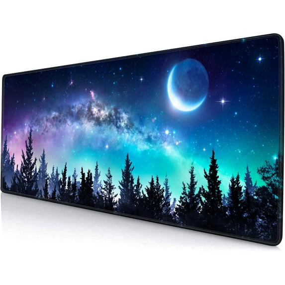 Gaming Large Mouse Pad with Stitched Edges, Galaxy Desk Mat, Extended Keyboard Pad, Non-Slip Rubber Base Desk Pad for Keyboard and Mouse, 31.5X11.8 inch, Moon Starry Sky