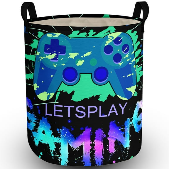 Gaming Laundry Basket with Lining Foldable Kids Laundry Hamper Light weight Clothes Storage Basket Gamepad Waterproo