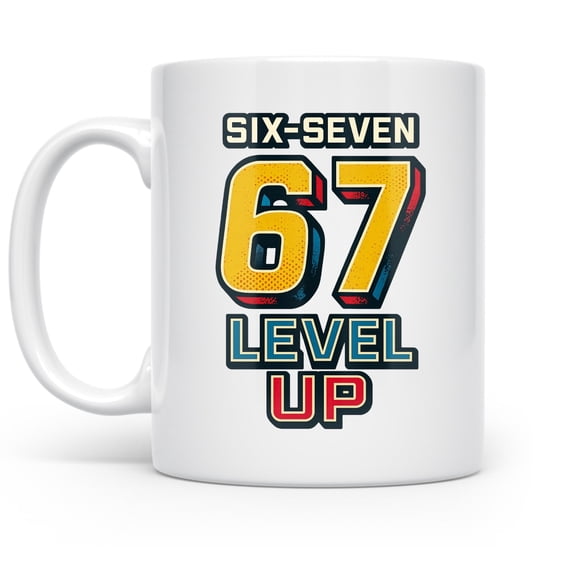 Gaming 11 oz Coffee Mug - Glitch Effect Numbers Power-Up Meme White Ceramic Gift