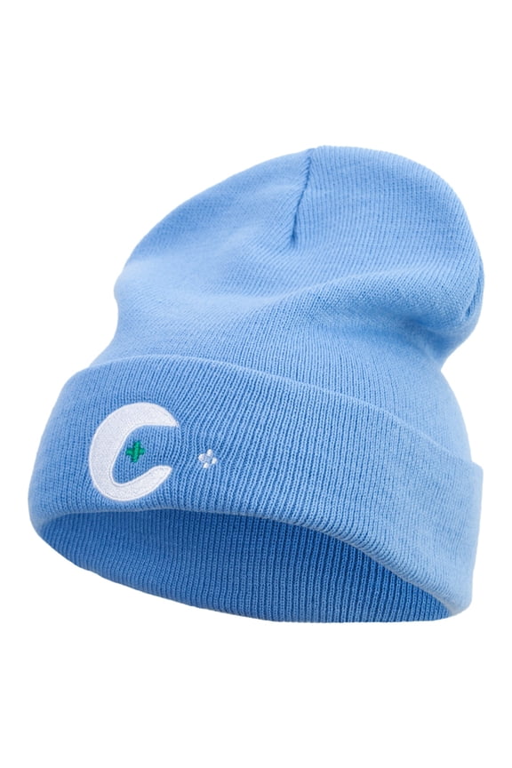 Gaming Logo Embroidered 12 Inch Long Knitted Beanie - Sky Blue OSFM
