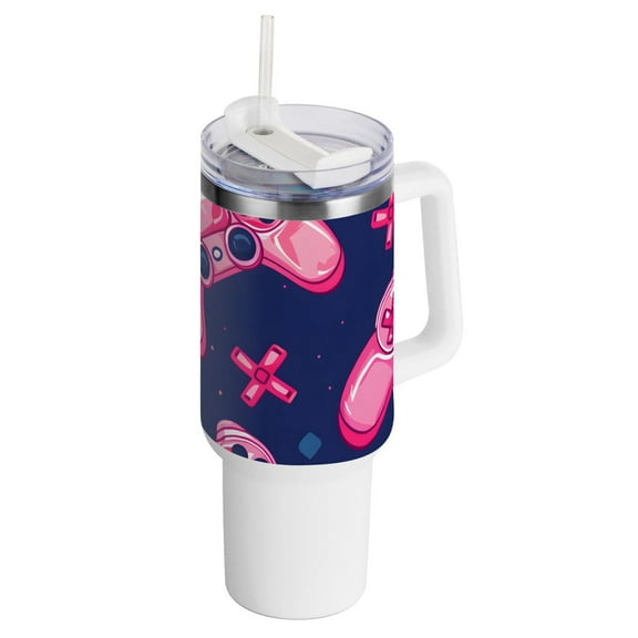 Gaming Machines Pink 40 oz Tumbler with Handle Insulated&nbsp;Travel Mug&nbsp;Lid Straw Leak Proof Steel Vacuum Water Bottles Glasses Fits in Car Cup Holder