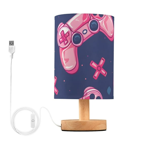 Gaming Machines Pink Table Lamp USB Bedside Desk Nightstand Lamp Printed Gifts Small Lamp Wood Base for Bedroom Living Room Kids Room College Dorm