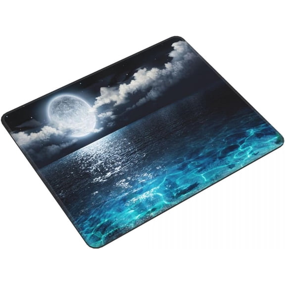 Gaming Map Mouse Pad,Cusetom Small Mousepad with Designs,Non-Slip Rubber Base Gaming MousePads for Computers Laptop Office,9.5"x7.9"x0.12"(240mmx200mmx3mm),Full Moon On Sea Night