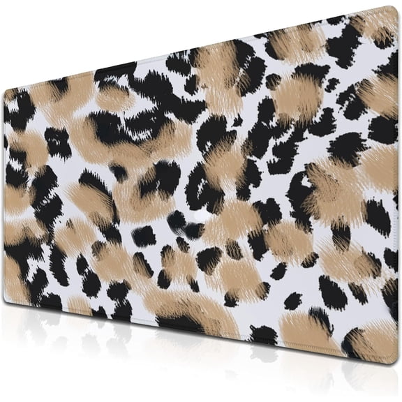 Gaming Mats XXL Keyboard and Mouse Pad - Extra Large Desk Mat for Men With Non-Slip Rubber Base 35.4 X 15.7 for Game Office, Animal Leopard Print