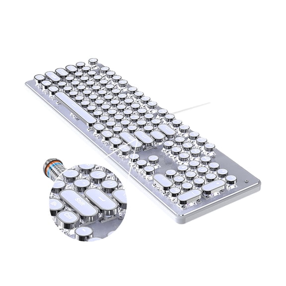 Gaming Mechanical Keyboard with Tactiled Switches White Backlit Round Retro Keycaps 104-Key Media Control White