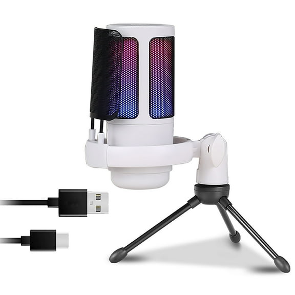 Gaming Microphone Color Lighting for PC Streaming Podcasting Mute Button Condenser Mic Noise Cancelling 180degree Adjust