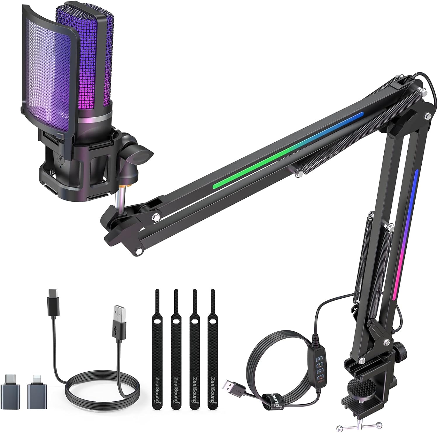 Gaming Microphone Kit,Podcast Mic with RGB Boom Arm Stand,RGB