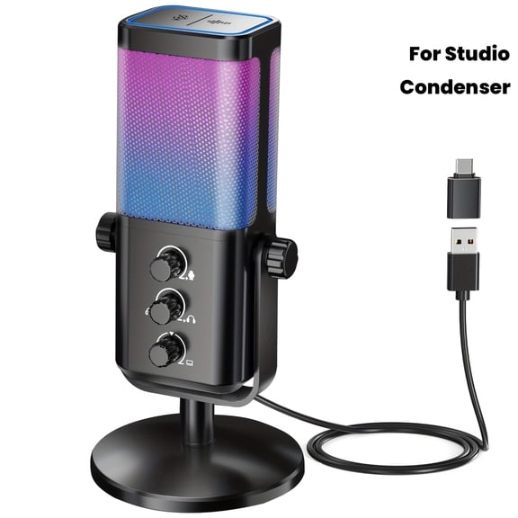 Gaming Microphone: Microphone Condenser Mic for -PC Mic, RGB Lighting, Gain Knob, AI Noise Cancelling for Gamer-Podcast Mic Kit for Streaming Recording Studio YouTube Content Creation Online Chat