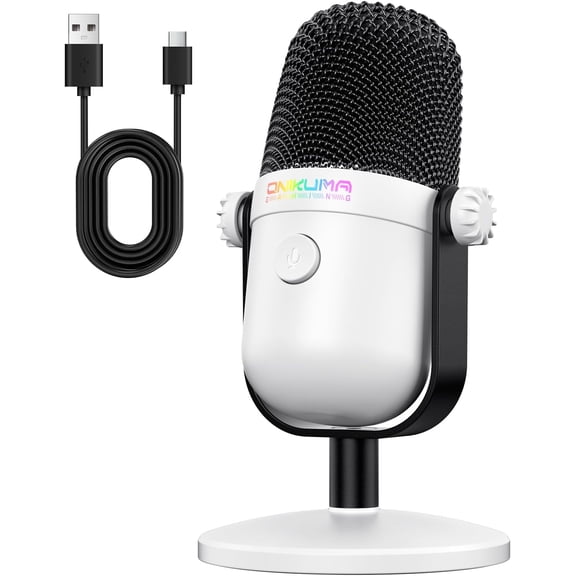 Gaming Microphone with Noise Cancellation & Mute Button, USB Condenser Mic for Streaming/Recording, Ultra-Compact Design, Compatible with PC/Mac/PS4/PS5, Podcast/YouTube/Twitch/Discord (White)