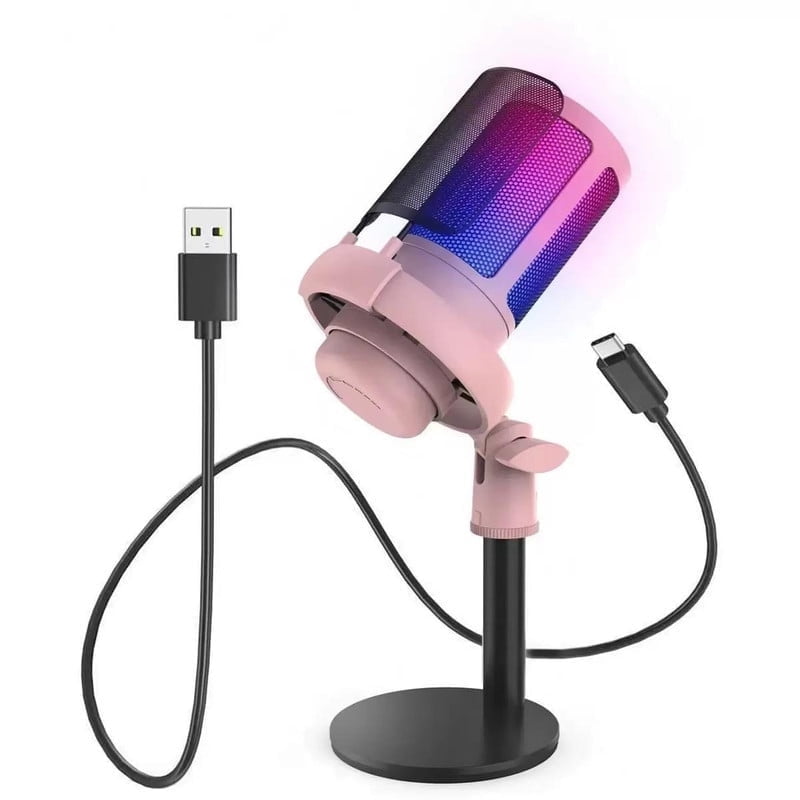 Gaming Microphone,USB Computer Microphone for PC,Laptop,Condenser Mic RGB,Stand Mic,Cardioid Mic with Quick Mute and Headphone Jack,Recording,YouTube,Game Monitoring,Live Streaming,Podcast & Singing
