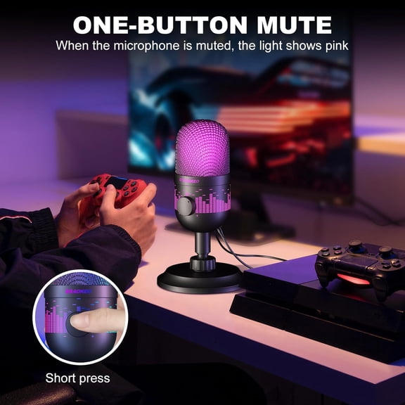 Gaming Microphone, USB Computer Microphone for PC, Mac, PS4/5, Condenser Podcast Mic for Studio Recording, for Streaming Podcast YouTube, with Led Light