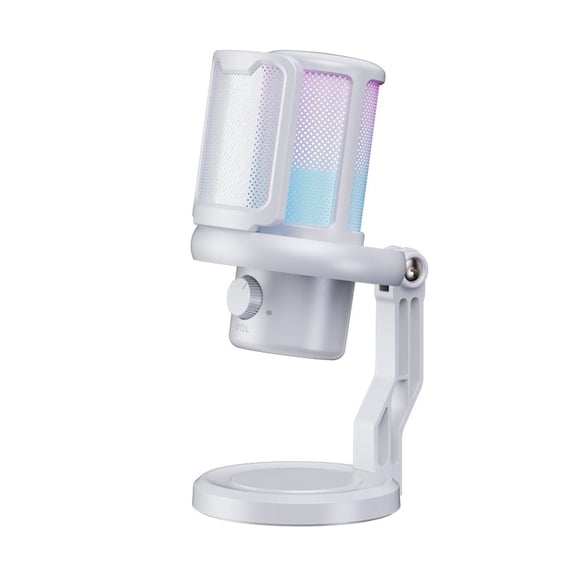 Microphone for Computer, USB Gaming Mic with RGB Light, Noise Cancelling, Plug & Play PC Microphone for Streaming Podcast Gaming,White