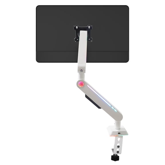 Gaming Monitor Arm for Screen up to 32 inches Holds 20 lbs Desktop Computer Monitor Stand RGB Light Heavy Duty Monitor Stand Cold-Rolled Steel Ultrawide Screen Mount Height Angle Adjustable, White