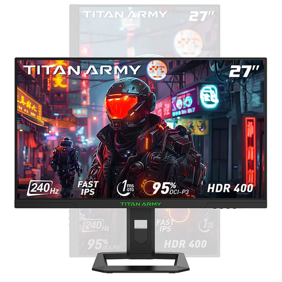 Gaming Monitor TITAN ARMY P2710S, 27inch 2K Monitor, 240Hz Fast IPS, 1ms GTG, FreeSync, HDR400, 95% DCI-P3, 2x Hdmi/DP, VESA Wall Mount - Black