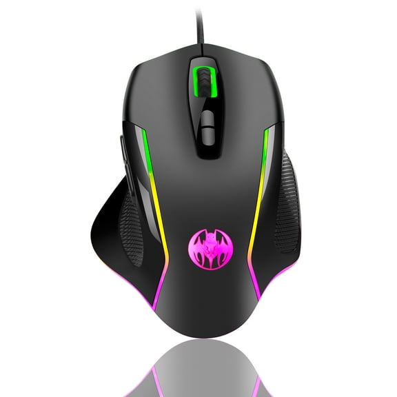 Gaming Mouse: Adjustable resolution (four levels) 6400 DPI Optical Sensor - 7 Programmable Buttons - Mechanical Switches - Rubber Side Grips - Classic Black