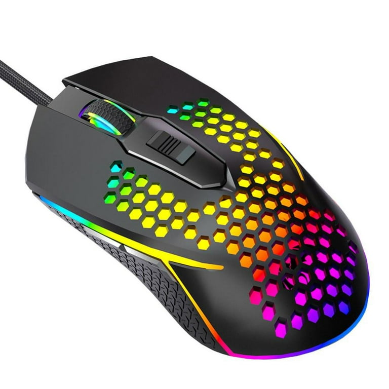 Gaming Mouse, Honeycomb Hollow Design Ergonomic Wired Mouse with Backlight,  up to 6400 DPI, RGB Gaming Mouse for Laptop, Computer (Black) 